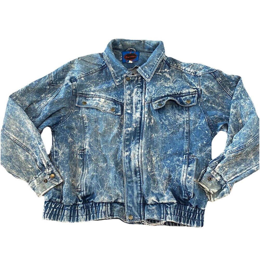 VTG 80s Horizon Outerwear Acid Wash Denim Bomber Jacket Men’s Unisex Size Medium